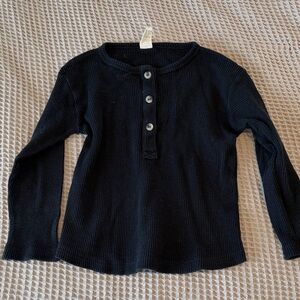 Kate Quinn Black Kids Long Sleeve waffle knit Shirt